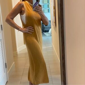 Gold metallic knit dress with side slit. Size M